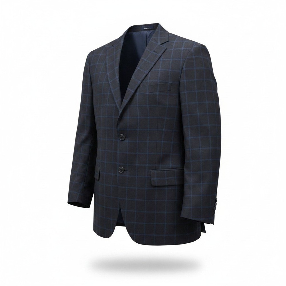 Arnold Brant Blazer Mens 44L Charcoal Gray E.Thomas Super 120s Wool Plaid Jacket